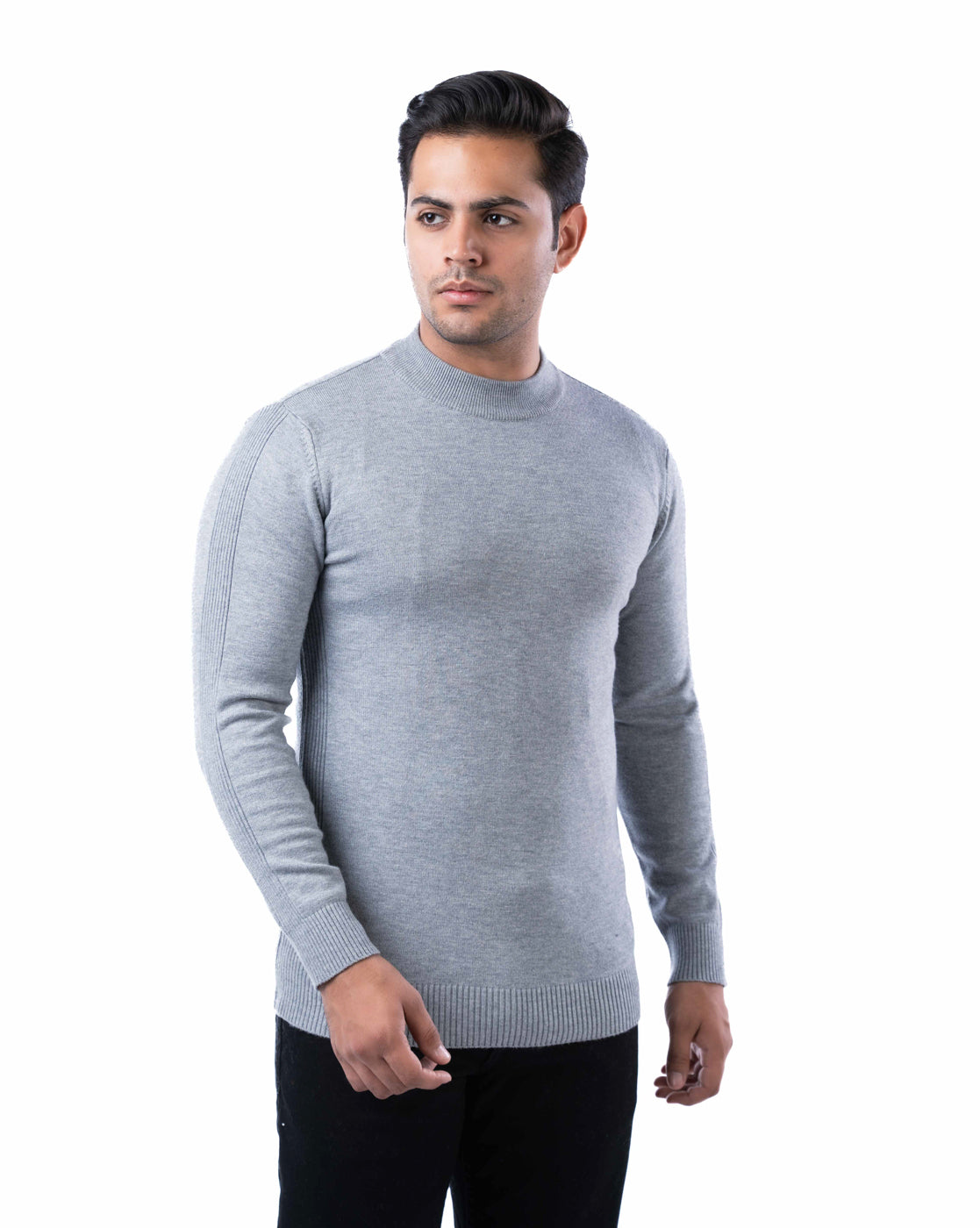 Men’s Light Grey Ribbed Crew Neck Pullover Sweater