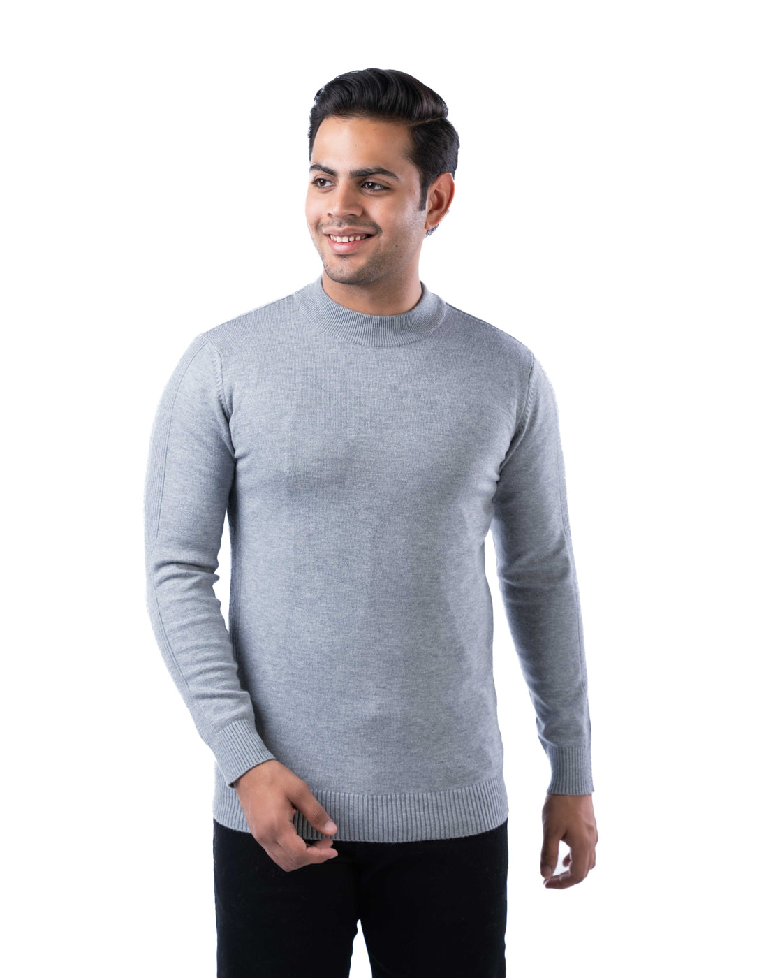 Men’s Light Grey Ribbed Crew Neck Pullover Sweater