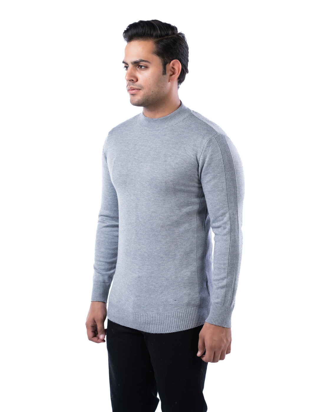 Men’s Light Grey Ribbed Crew Neck Pullover Sweater