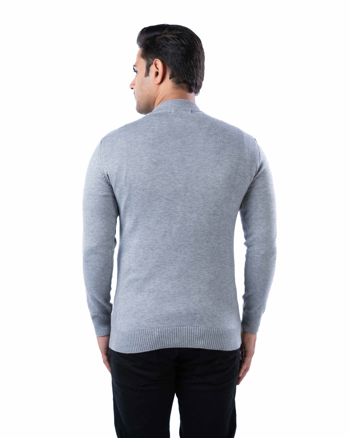 Men’s Light Grey Ribbed Crew Neck Pullover Sweater
