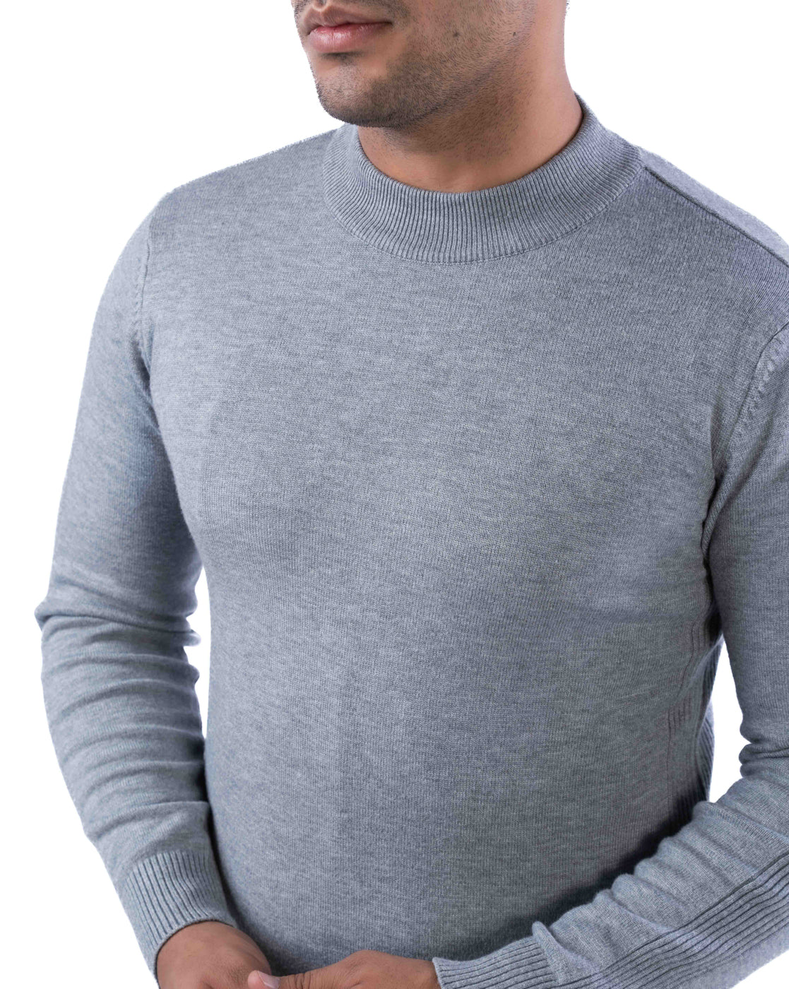 Men’s Light Grey Ribbed Crew Neck Pullover Sweater