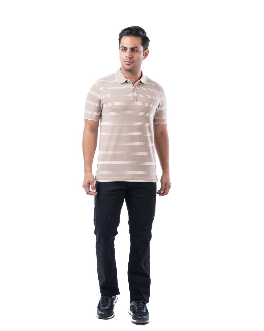Men’s Brown Polo T-Shirt – Self Design Cotton