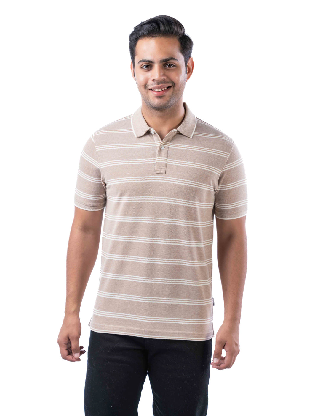 Men’s Brown Polo T-Shirt – Self Design Cotton
