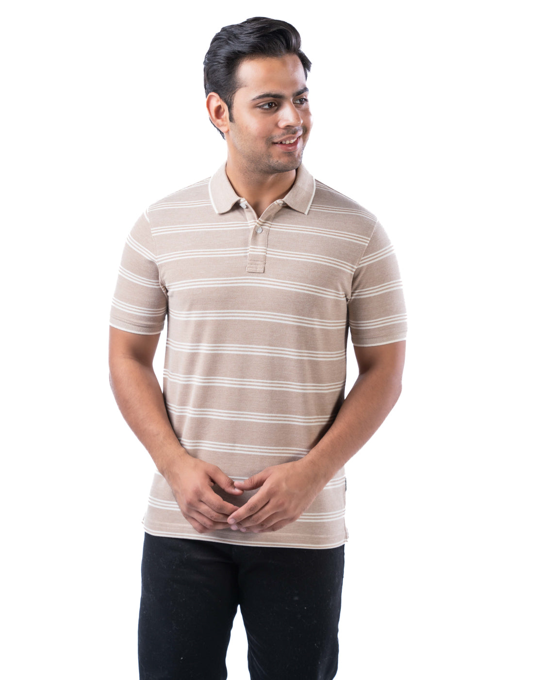 Men’s Brown Polo T-Shirt – Self Design Cotton