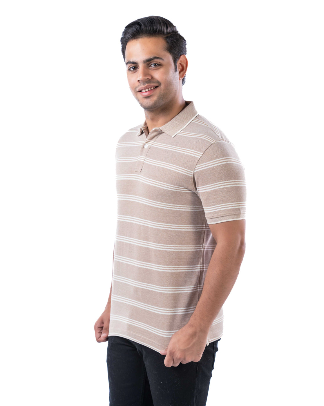 Men’s Brown Polo T-Shirt – Self Design Cotton