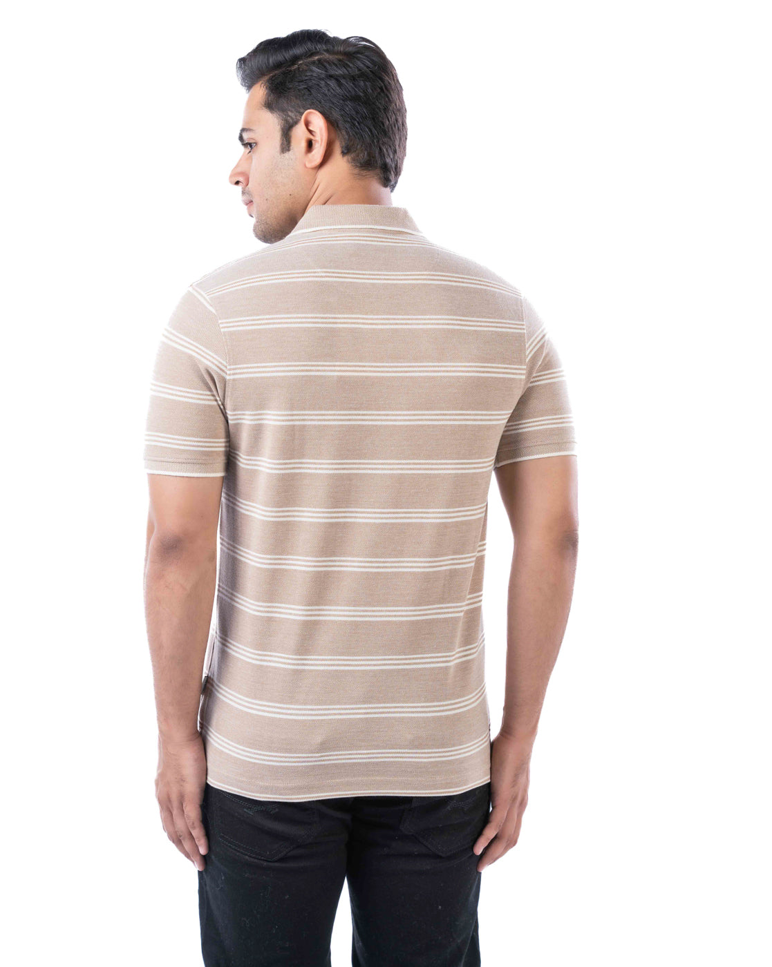 Men’s Brown Polo T-Shirt – Self Design Cotton