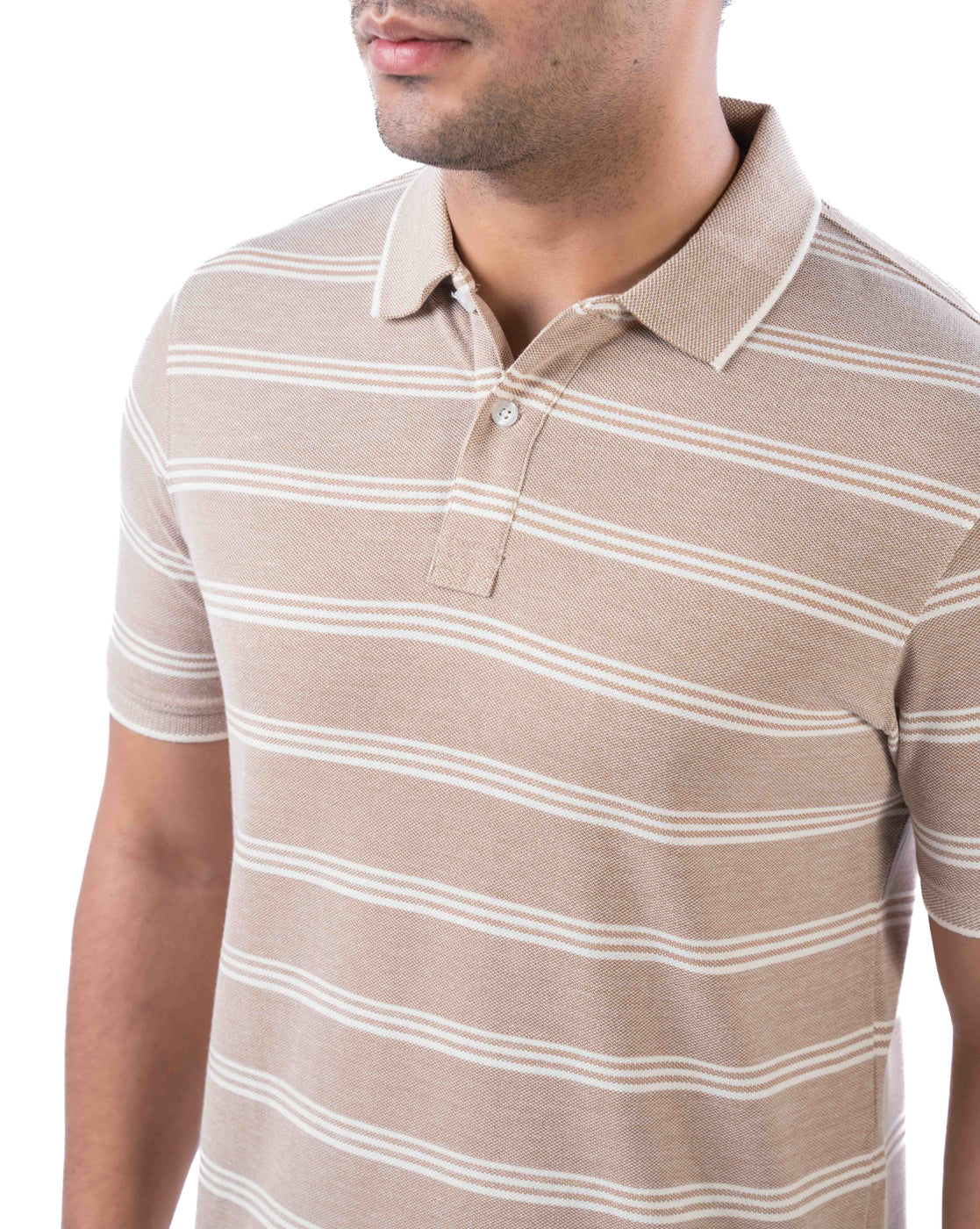 Men’s Brown Polo T-Shirt – Self Design Cotton