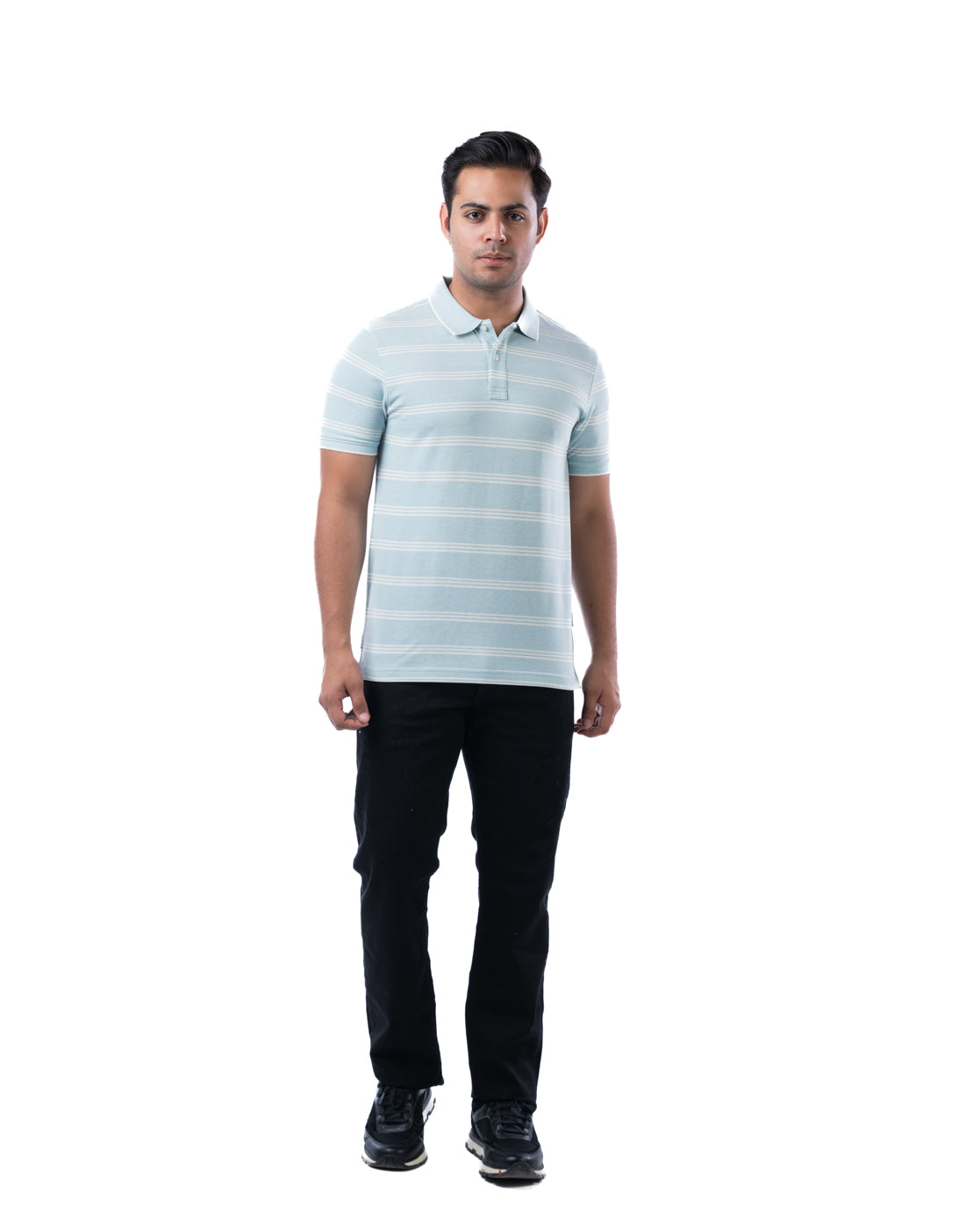 Men’s Sea Green Polo T-Shirt – Self Design Cotton