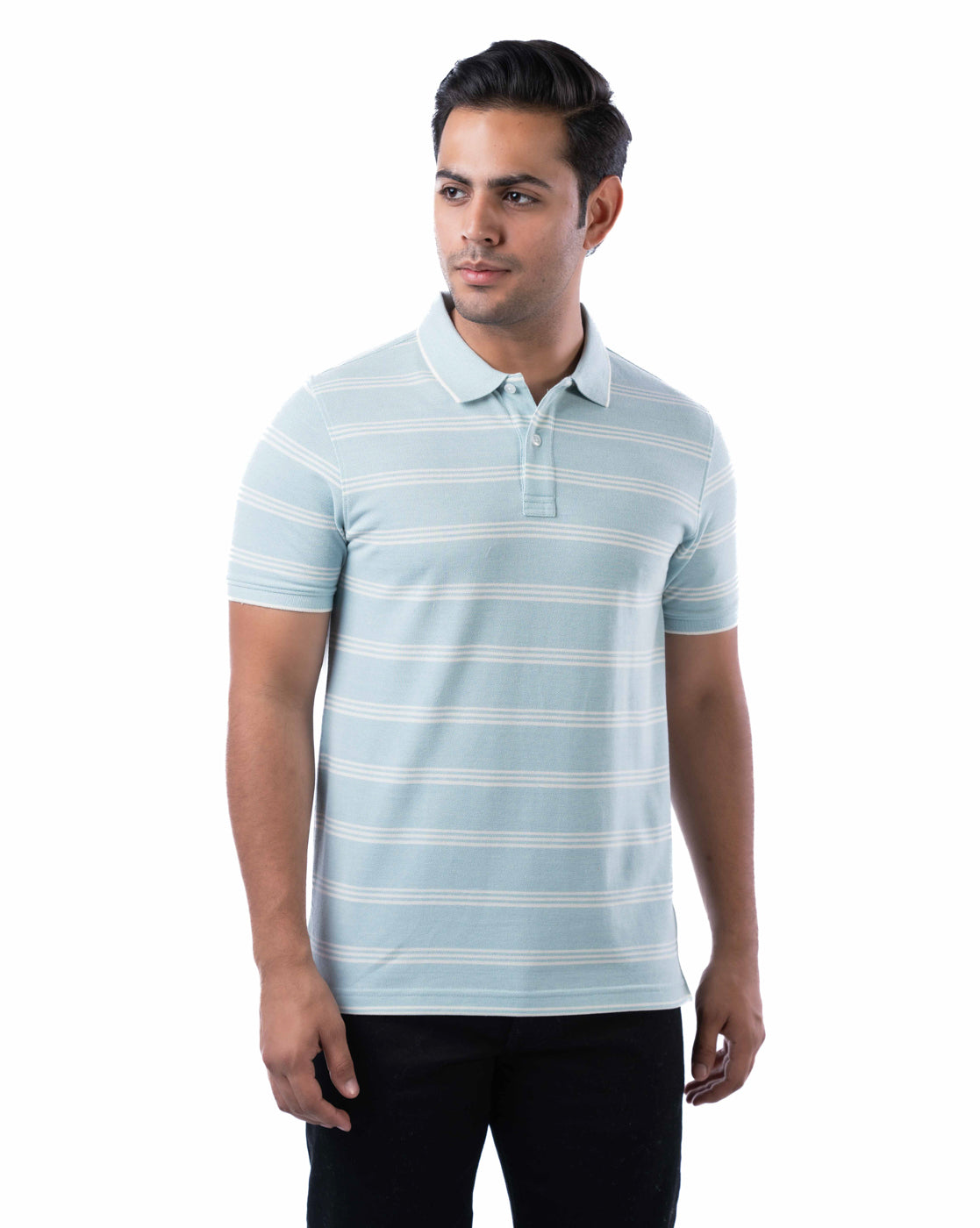 Men’s Sea Green Polo T-Shirt – Self Design Cotton