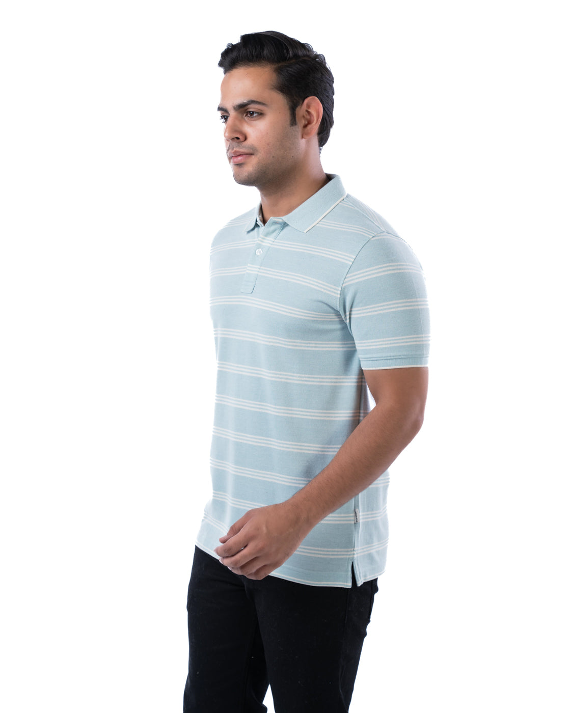 Men’s Sea Green Polo T-Shirt – Self Design Cotton