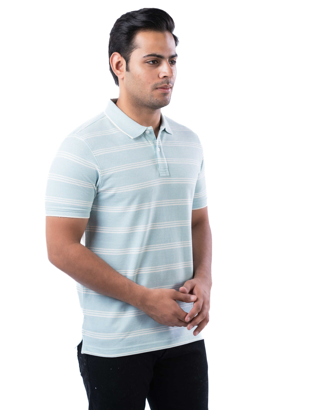 Men’s Sea Green Polo T-Shirt – Self Design Cotton