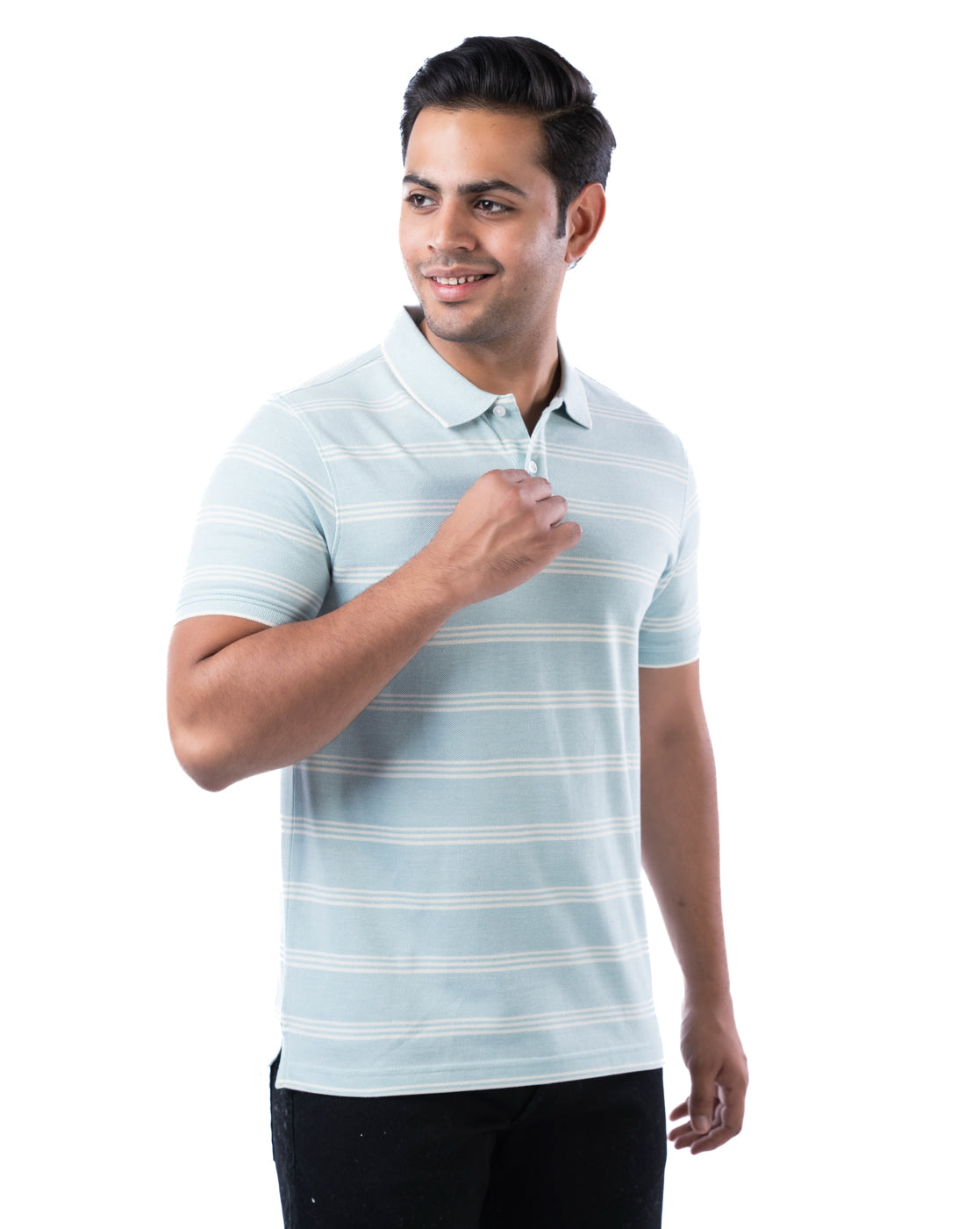 Men’s Sea Green Polo T-Shirt – Self Design Cotton
