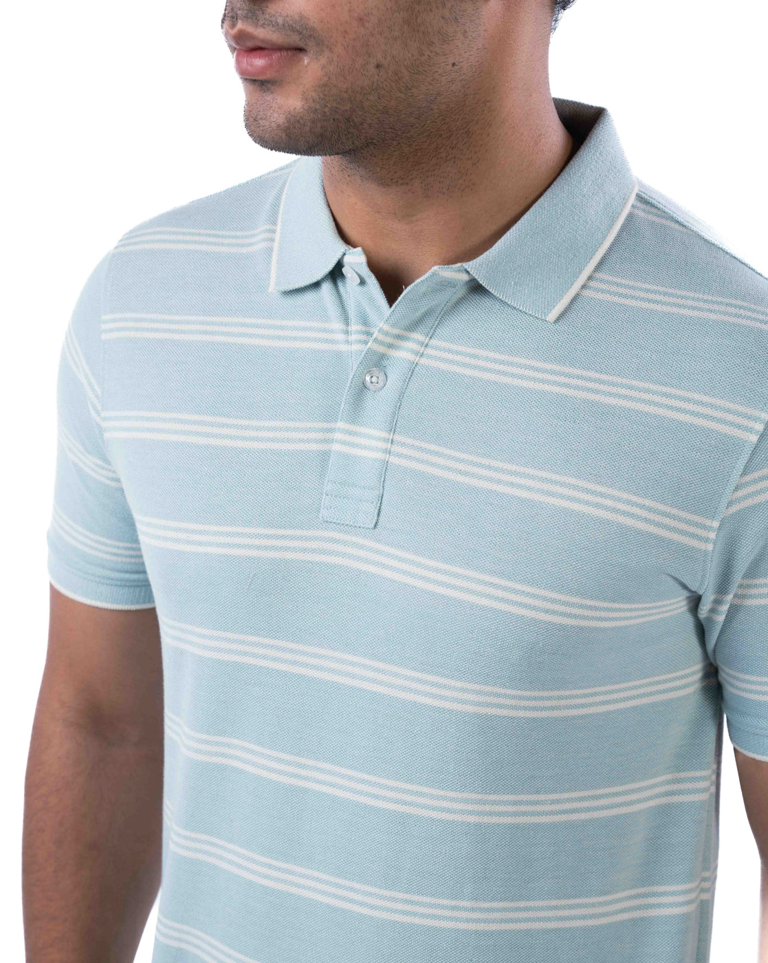 Men’s Sea Green Polo T-Shirt – Self Design Cotton