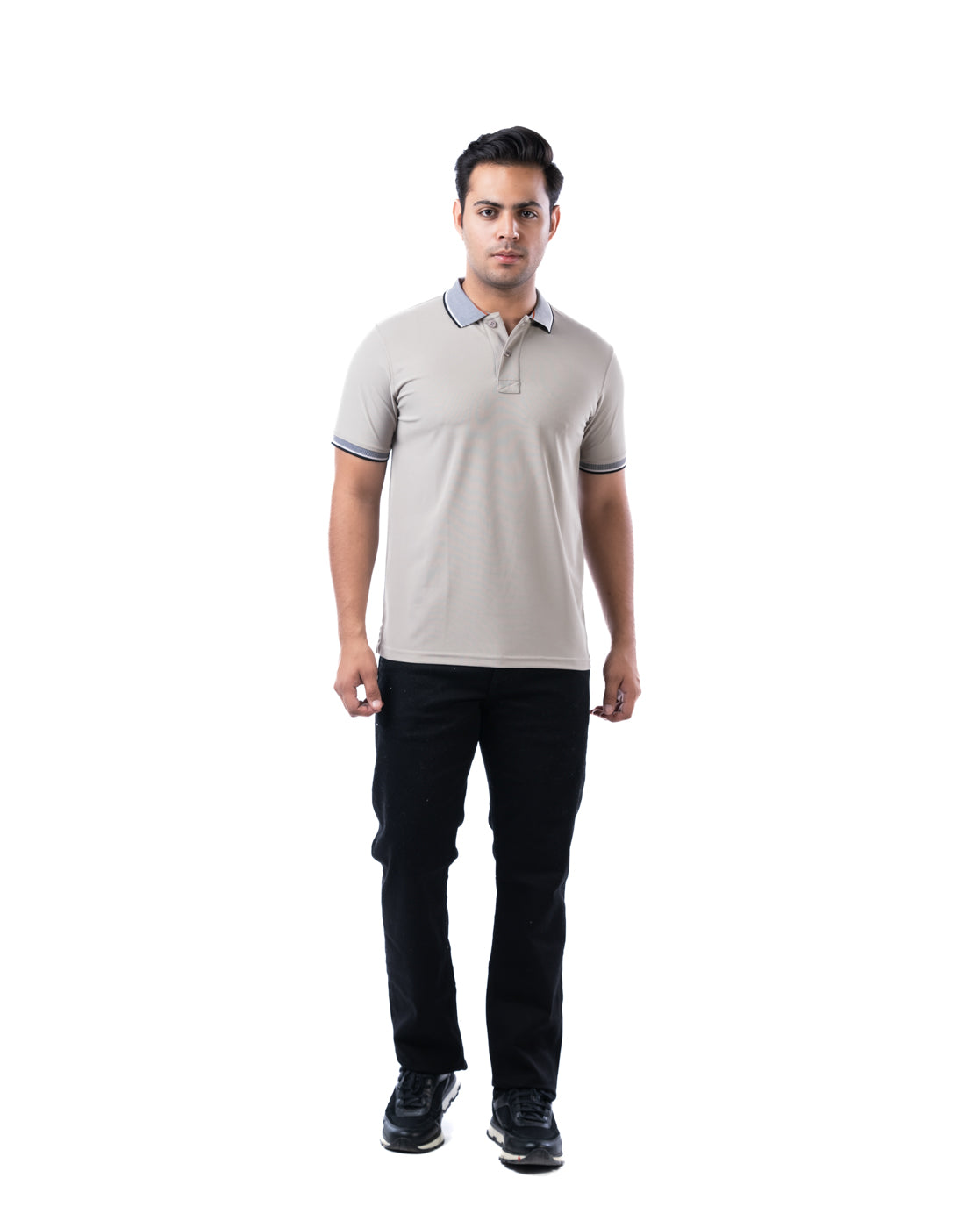 Men’s Grey Polo T-Shirt – Self Design Stretch Polyester