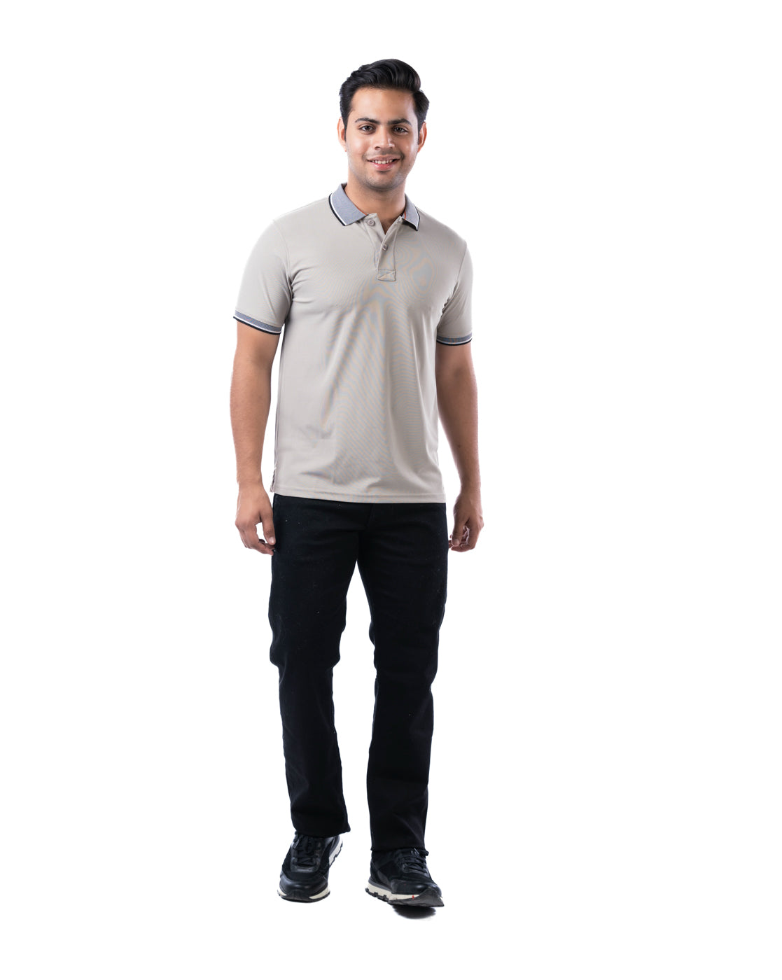 Men’s Grey Polo T-Shirt – Self Design Stretch Polyester
