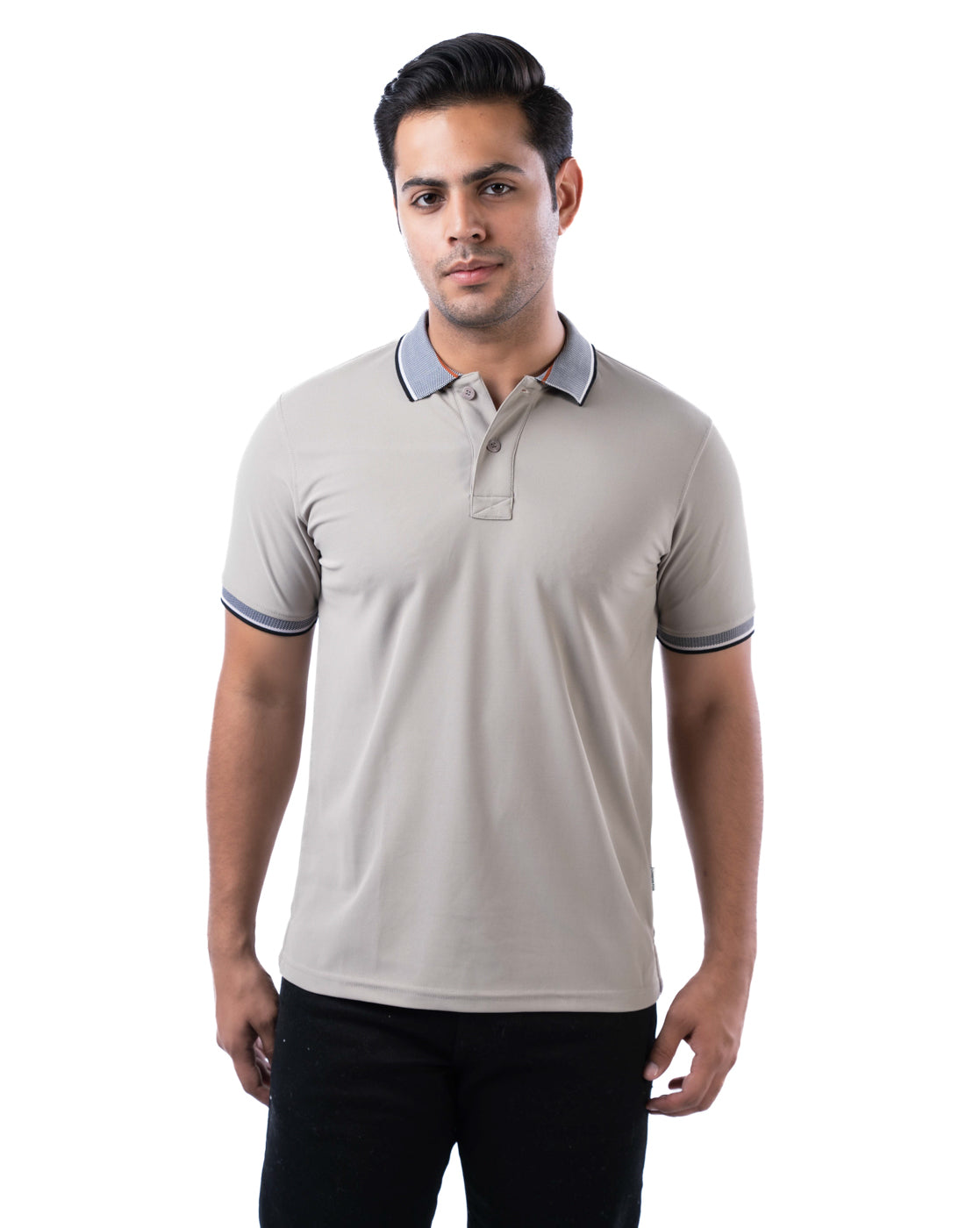 Men’s Grey Polo T-Shirt – Self Design Stretch Polyester