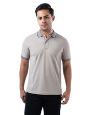 Men’s Grey Polo T-Shirt – Self Design Stretch Polyester