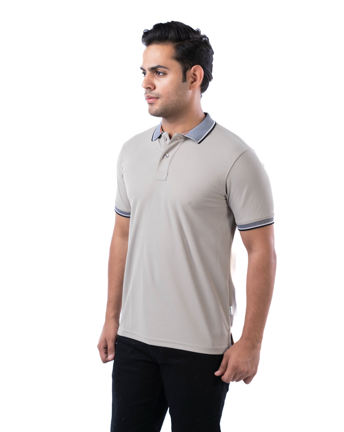 Men’s Grey Polo T-Shirt – Self Design Stretch Polyester