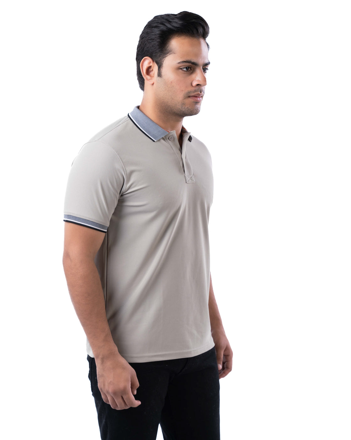 Men’s Grey Polo T-Shirt – Self Design Stretch Polyester