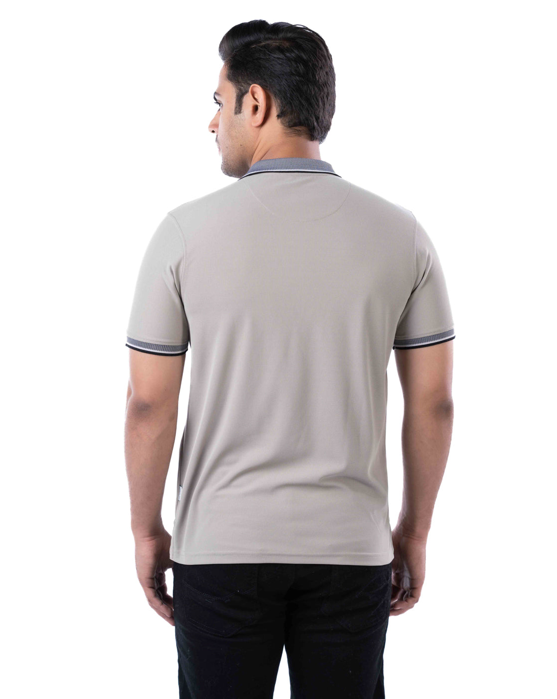 Men’s Grey Polo T-Shirt – Self Design Stretch Polyester