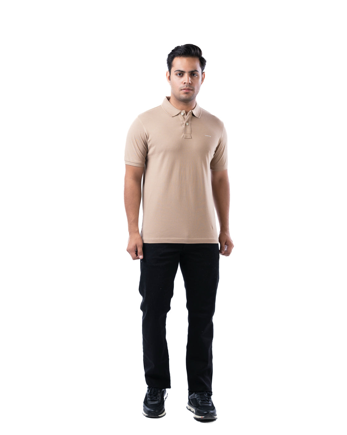 Men’s Beige Stretch Cotton Polo – Solid Regular Fit