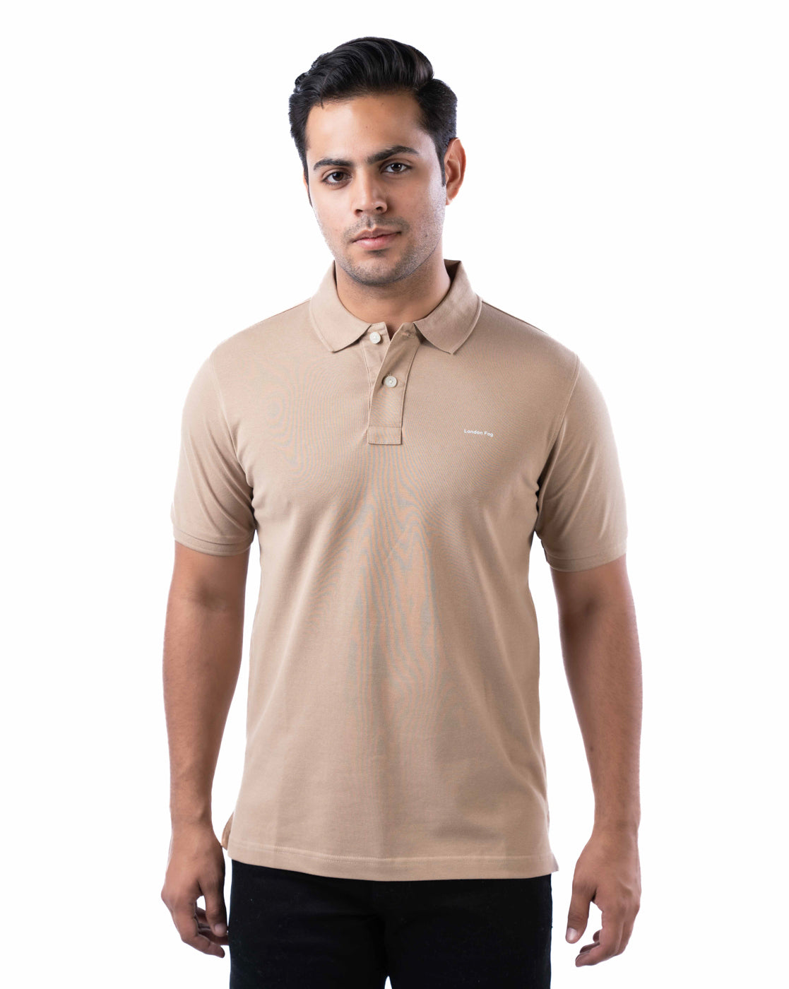 Men’s Beige Stretch Cotton Polo – Solid Regular Fit