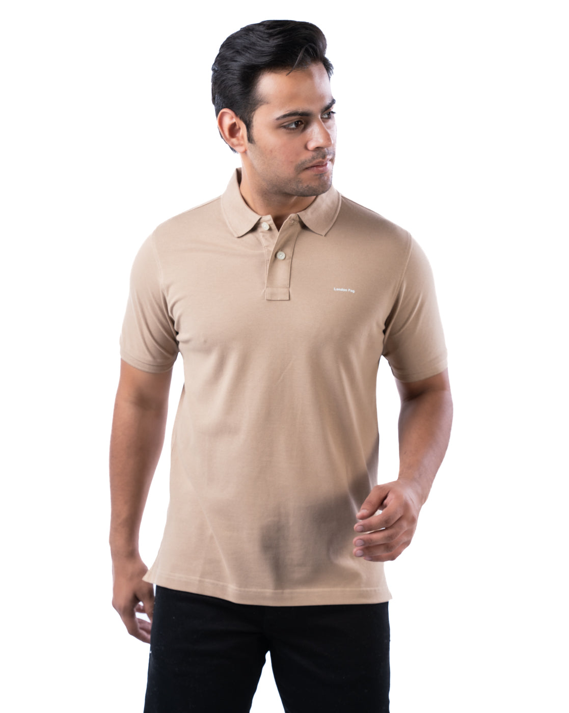 Men’s Beige Stretch Cotton Polo – Solid Regular Fit