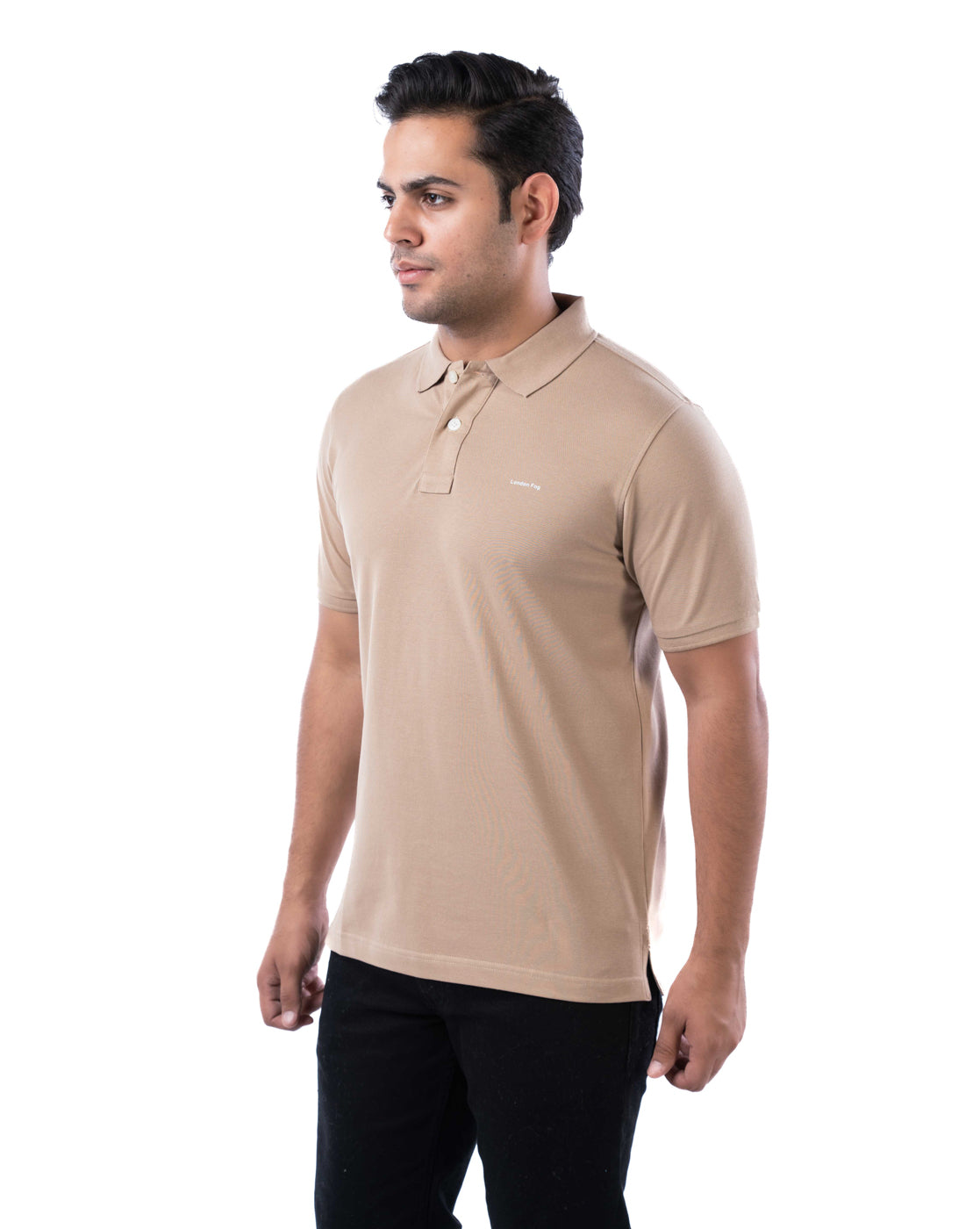 Men’s Beige Stretch Cotton Polo – Solid Regular Fit