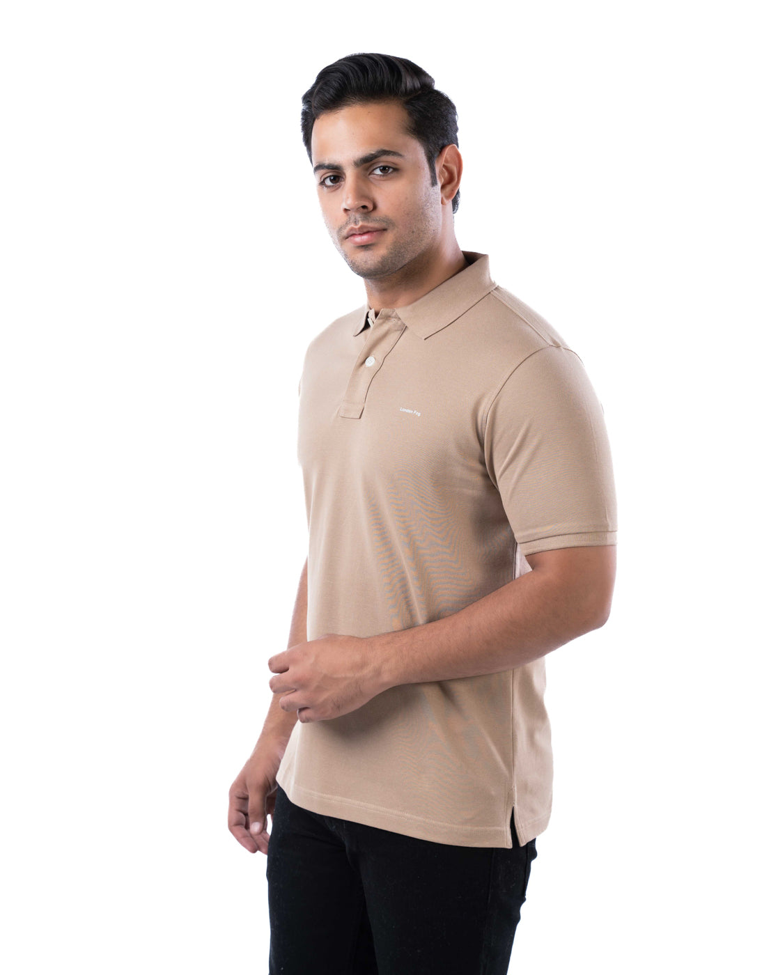 Men’s Beige Stretch Cotton Polo – Solid Regular Fit