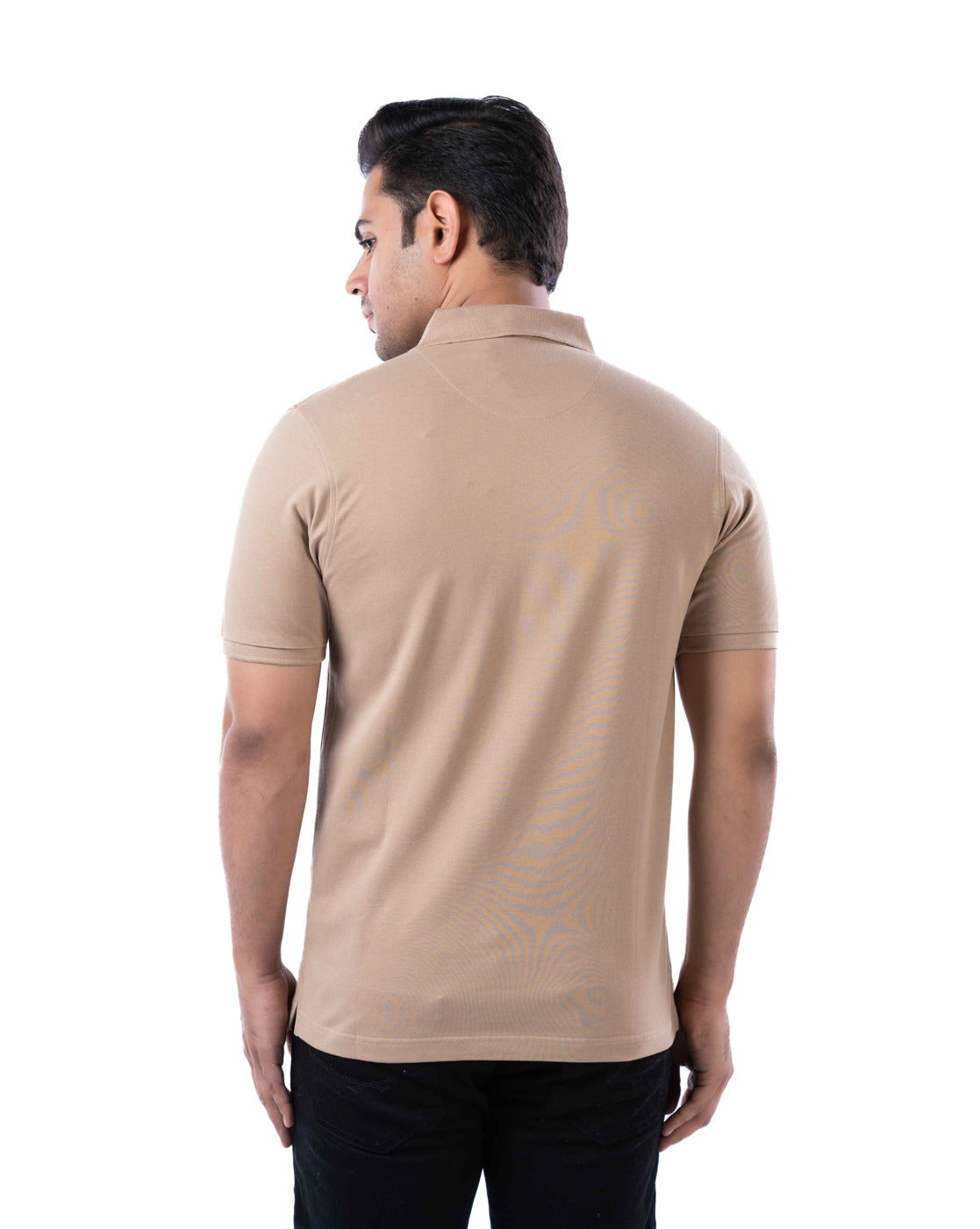 Men’s Beige Stretch Cotton Polo – Solid Regular Fit