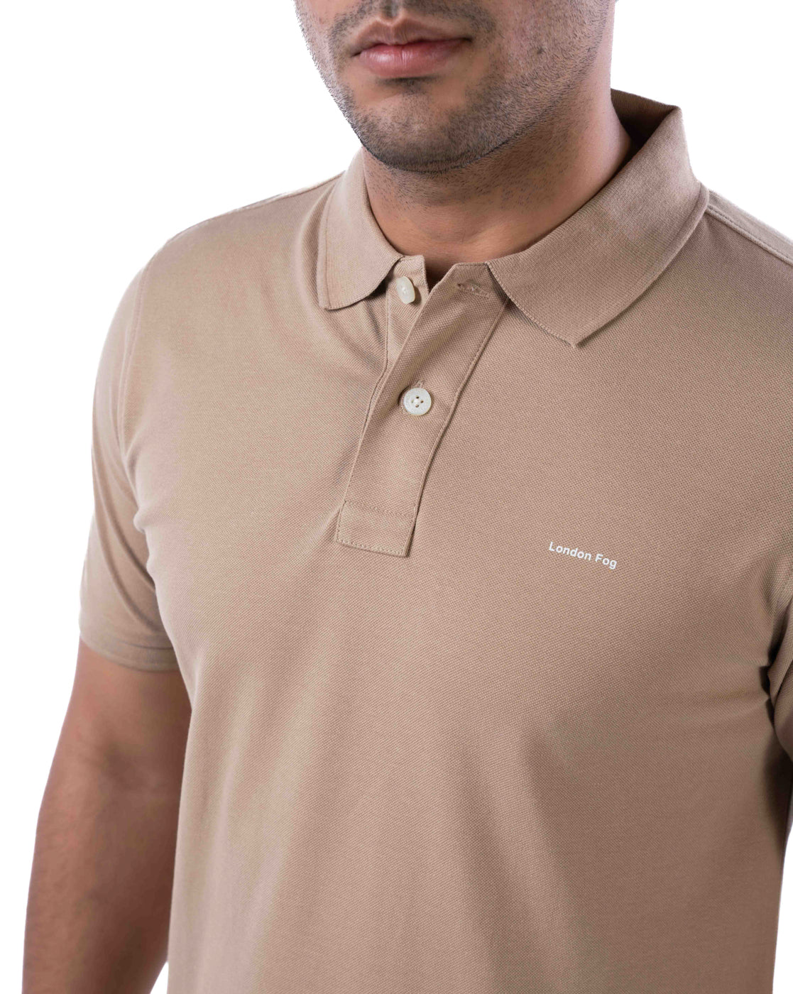Men’s Beige Stretch Cotton Polo – Solid Regular Fit