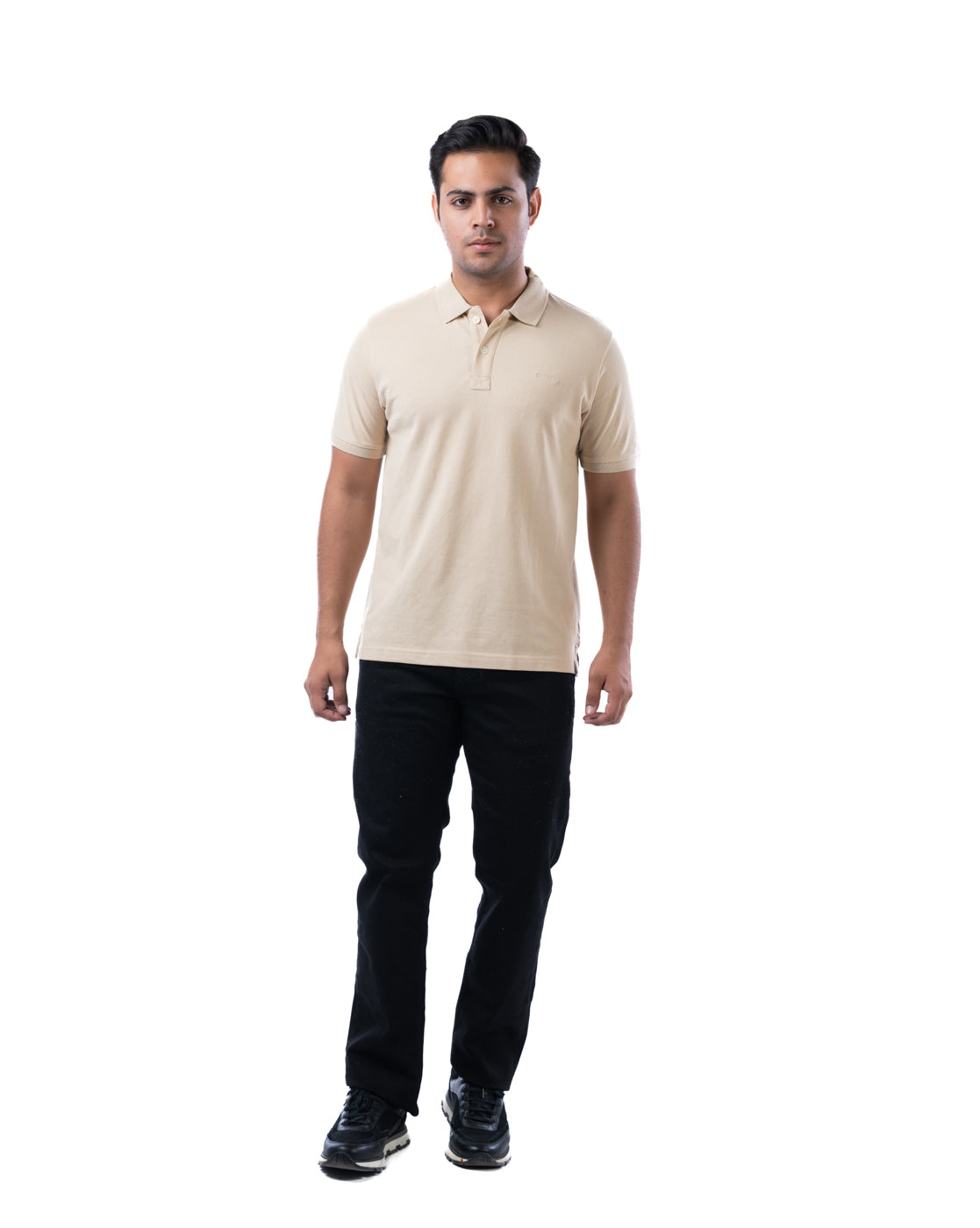 Men’s Beige Cotton Polo T-Shirt – Solid Stretchable Regular Fit