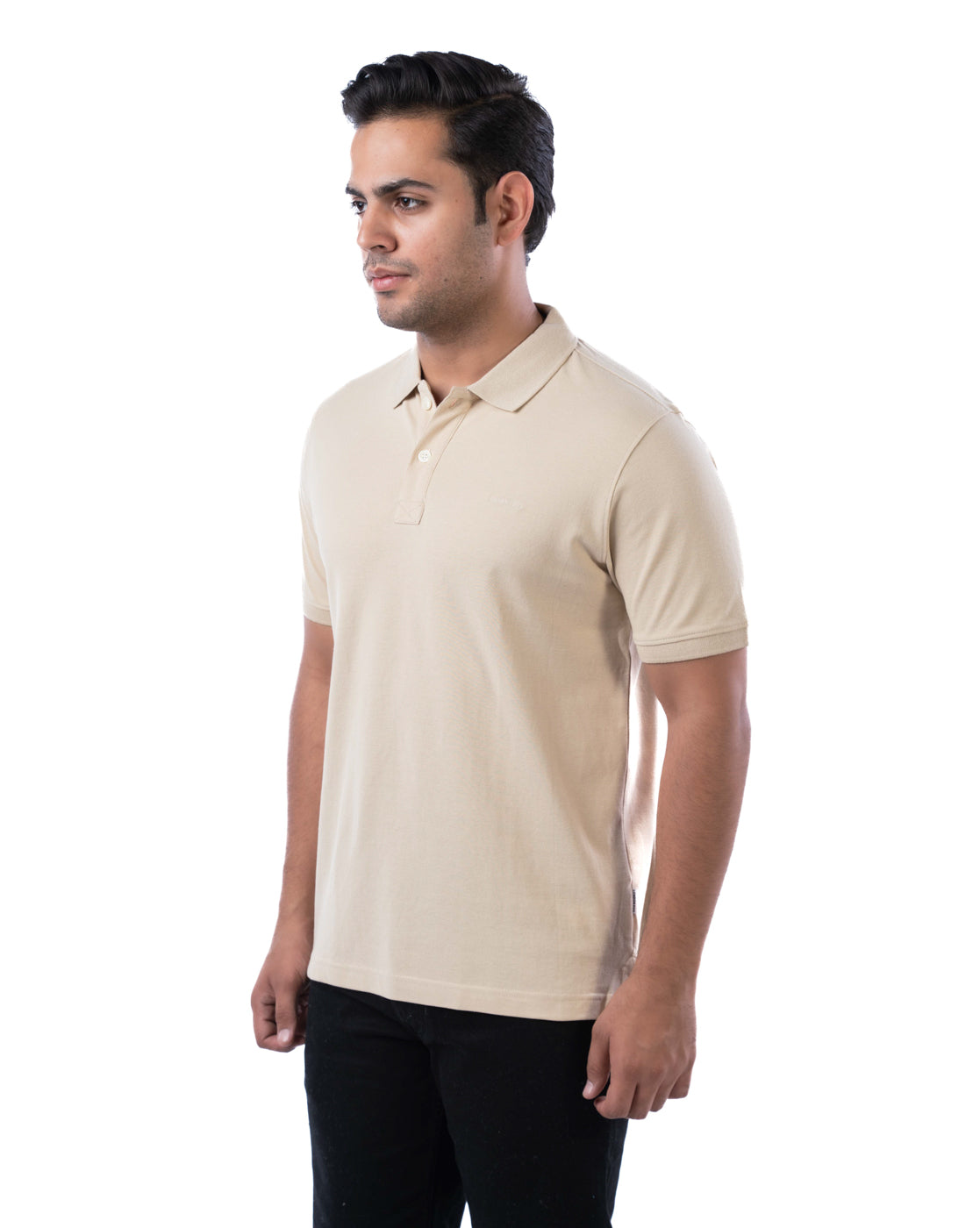 Men’s Beige Cotton Polo T-Shirt – Solid Stretchable Regular Fit
