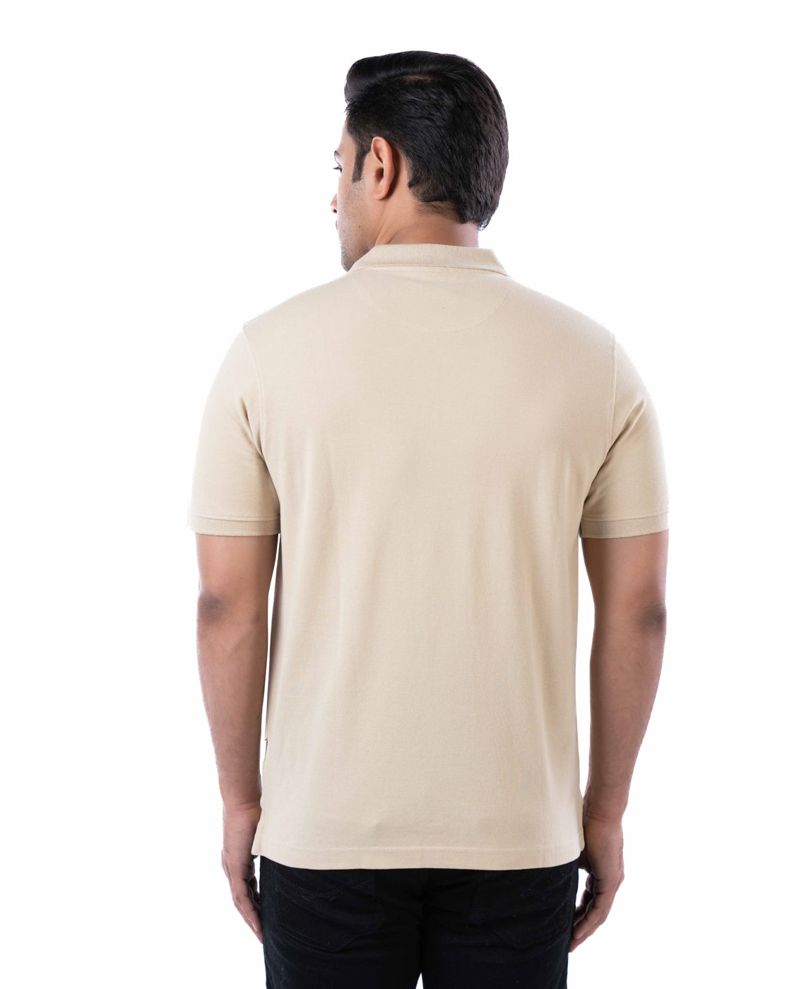 Men’s Beige Cotton Polo T-Shirt – Solid Stretchable Regular Fit