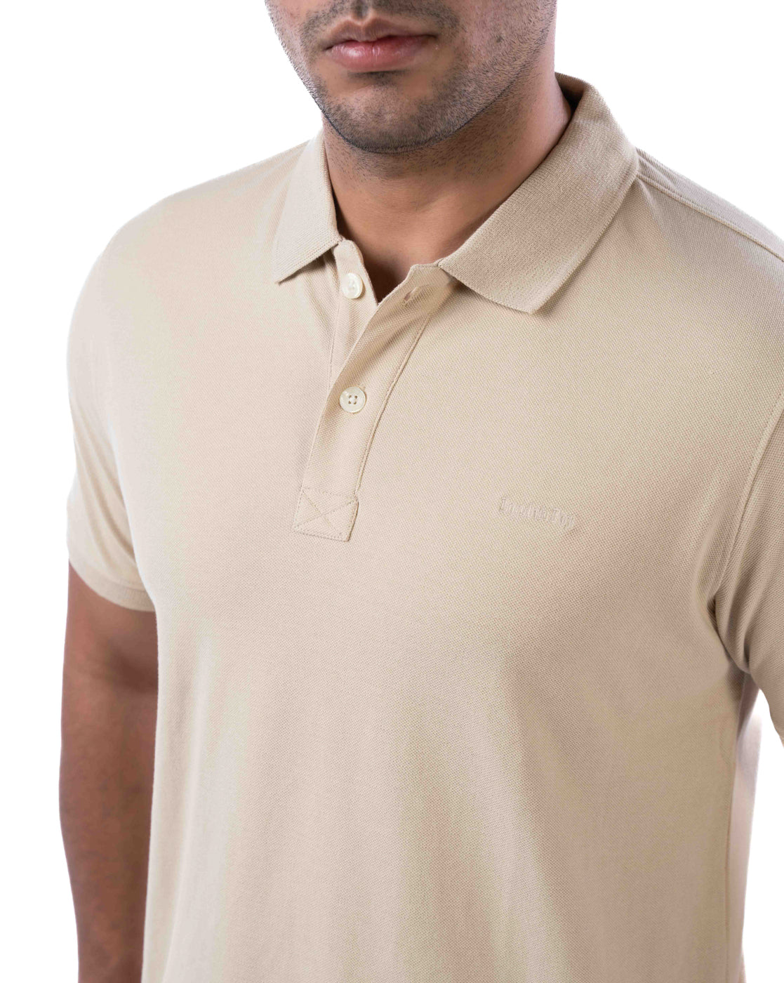 Men’s Beige Cotton Polo T-Shirt – Solid Stretchable Regular Fit