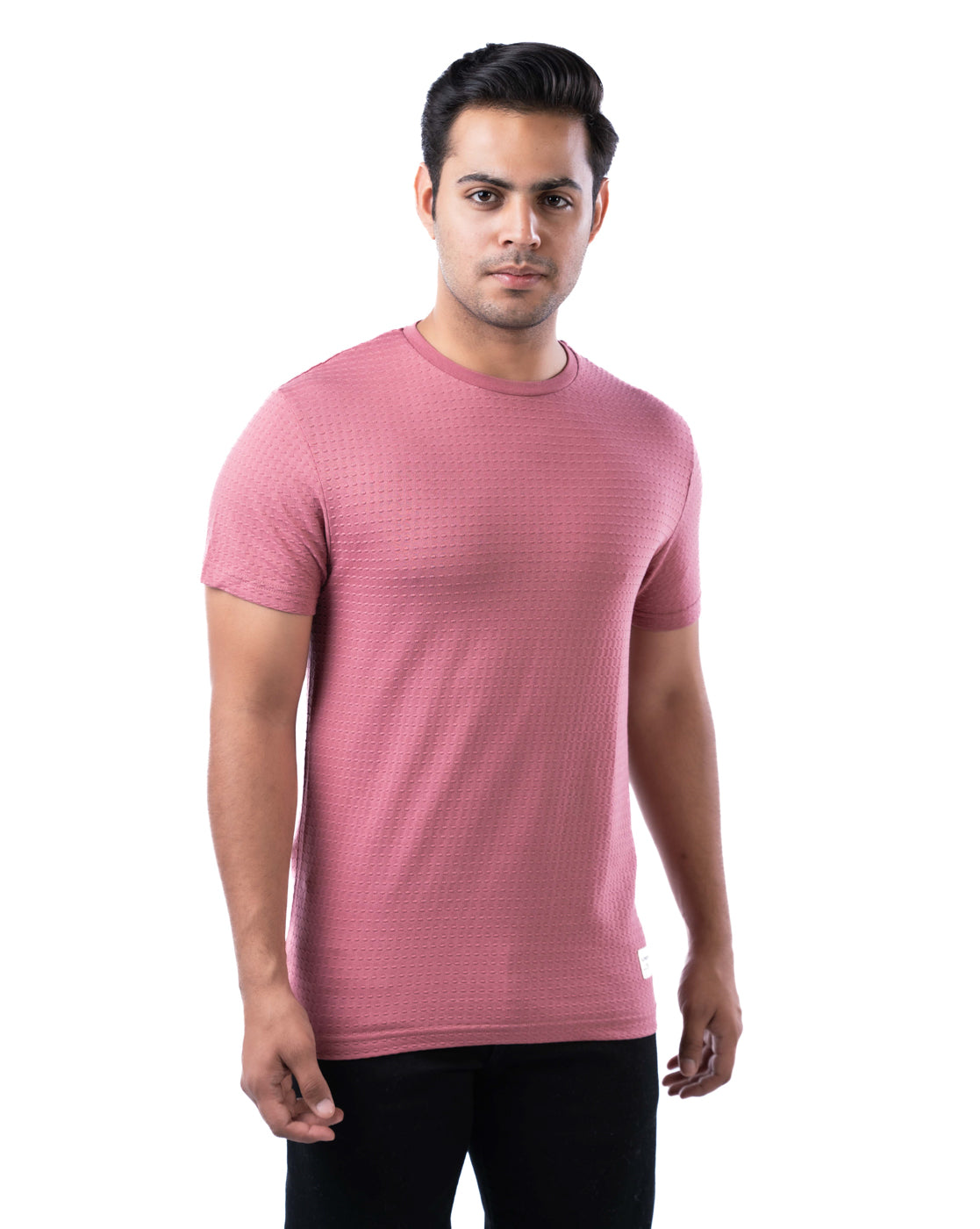 Men's Burgundy Textured Crew Neck T-Shirt