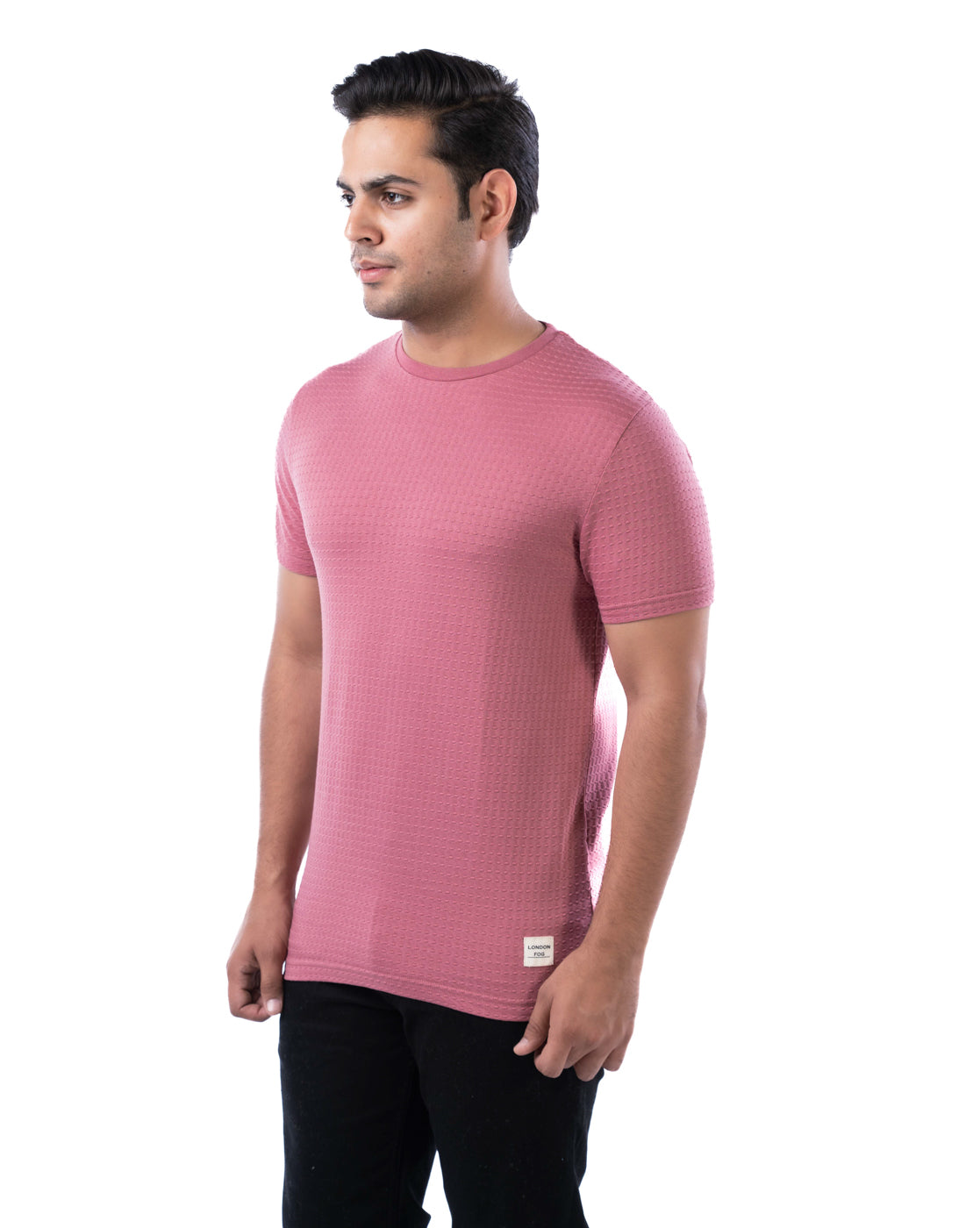 Men's Burgundy Textured Crew Neck T-Shirt
