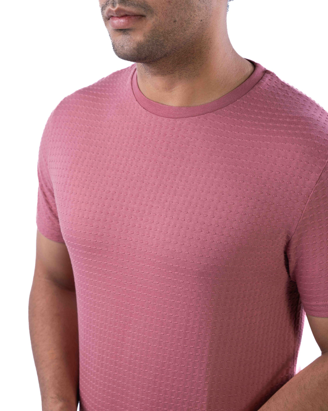 Men's Burgundy Textured Crew Neck T-Shirt