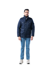Men’s Navy Cotton Biker Jacket with Epaulets & Pockets