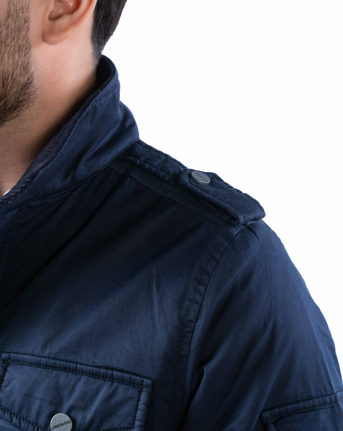 Men’s Navy Cotton Biker Jacket with Epaulets & Pockets