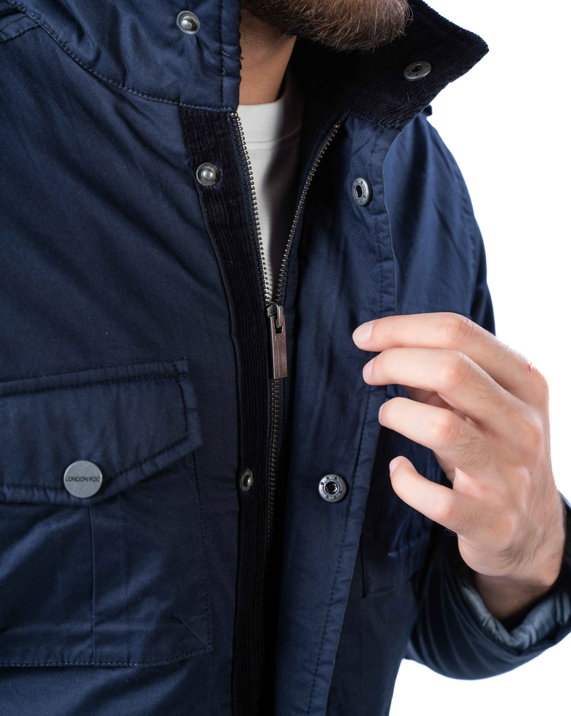 Men’s Navy Cotton Biker Jacket with Epaulets & Pockets