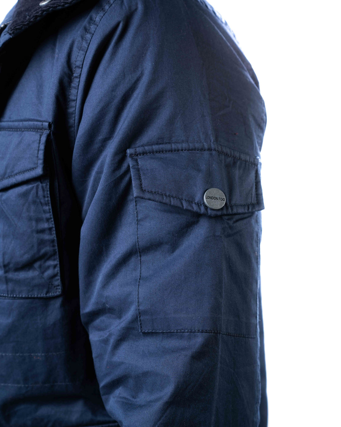 Men’s Navy Cotton Biker Jacket with Epaulets & Pockets