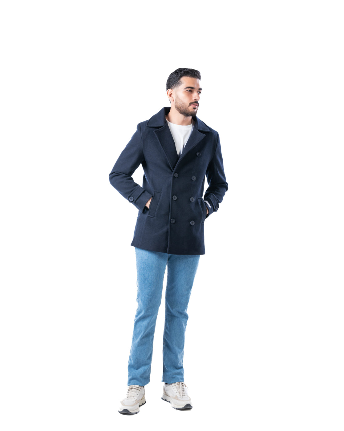 Men’s Navy Double-Breasted Blazer with Lapel Collar & Sleeve Tabs