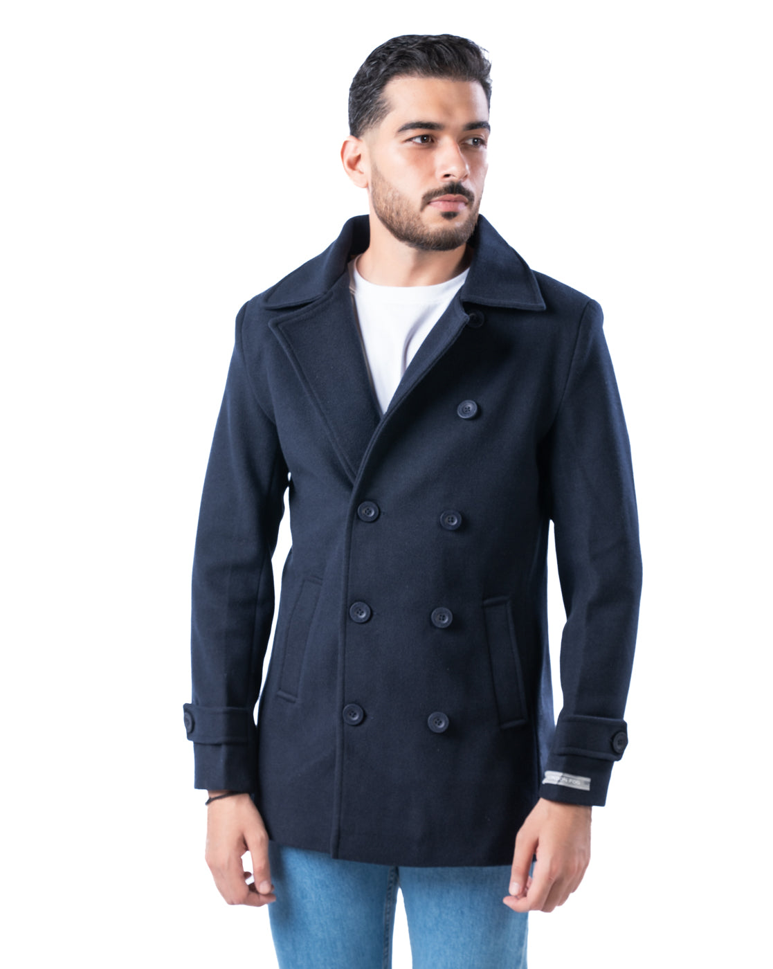 Men’s Navy Double-Breasted Blazer with Lapel Collar & Sleeve Tabs