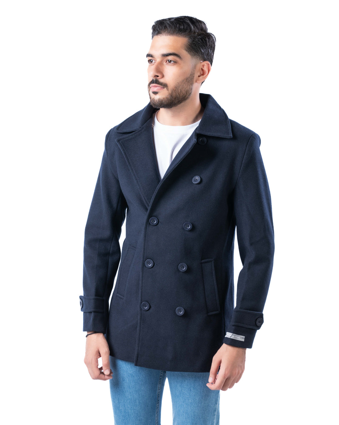 Men’s Navy Double-Breasted Blazer with Lapel Collar & Sleeve Tabs