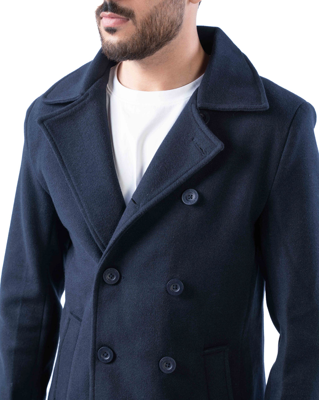 Men’s Navy Double-Breasted Blazer with Lapel Collar & Sleeve Tabs