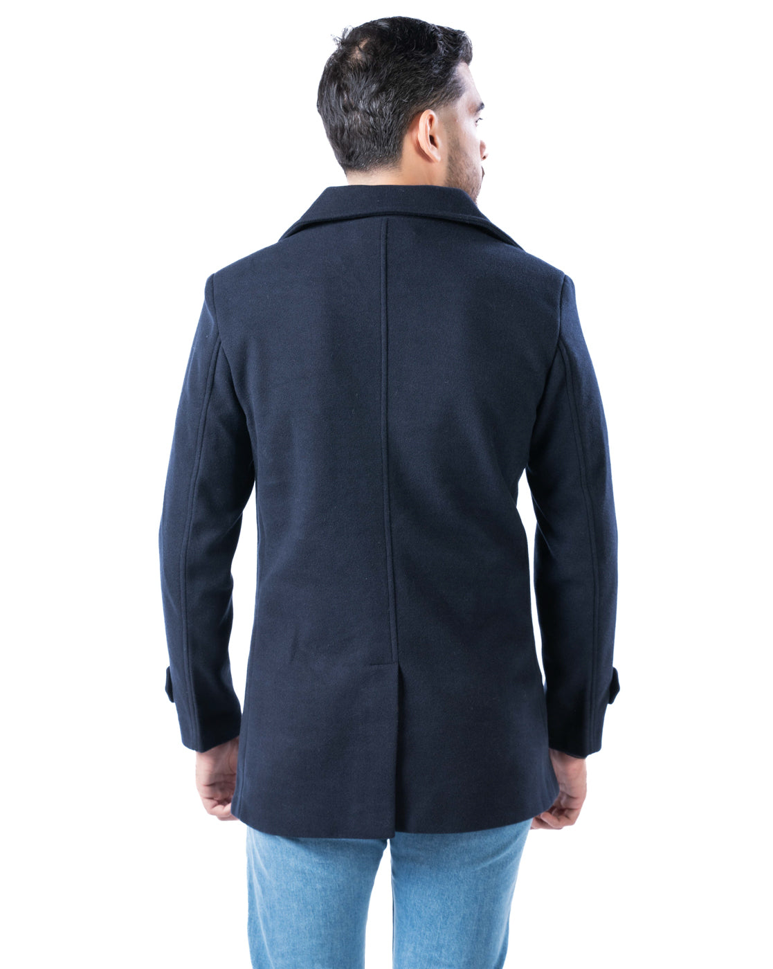 Men’s Navy Double-Breasted Blazer with Lapel Collar & Sleeve Tabs