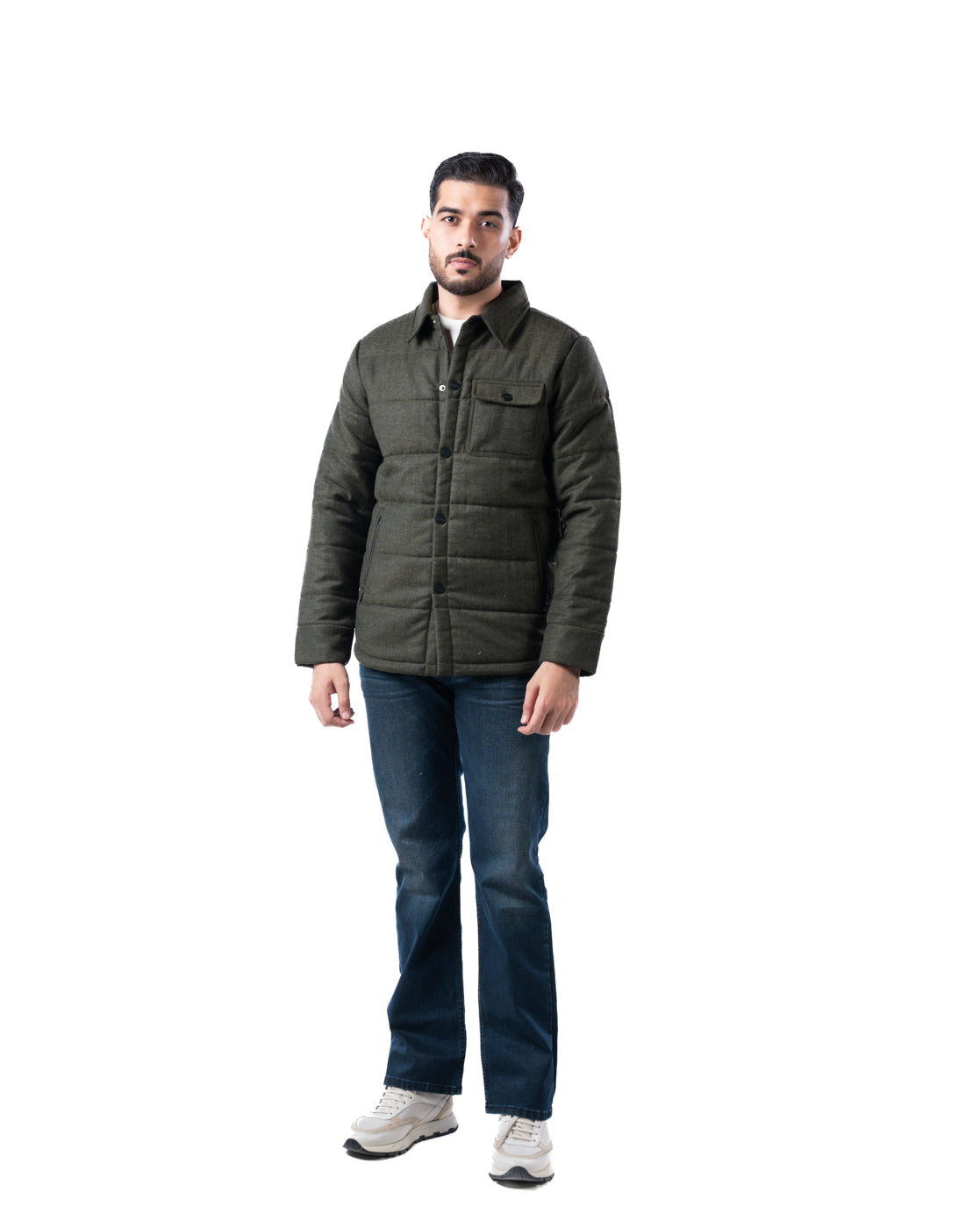 Men’s Olive Wool Blend Harrington Jacket – Quilted Warmth