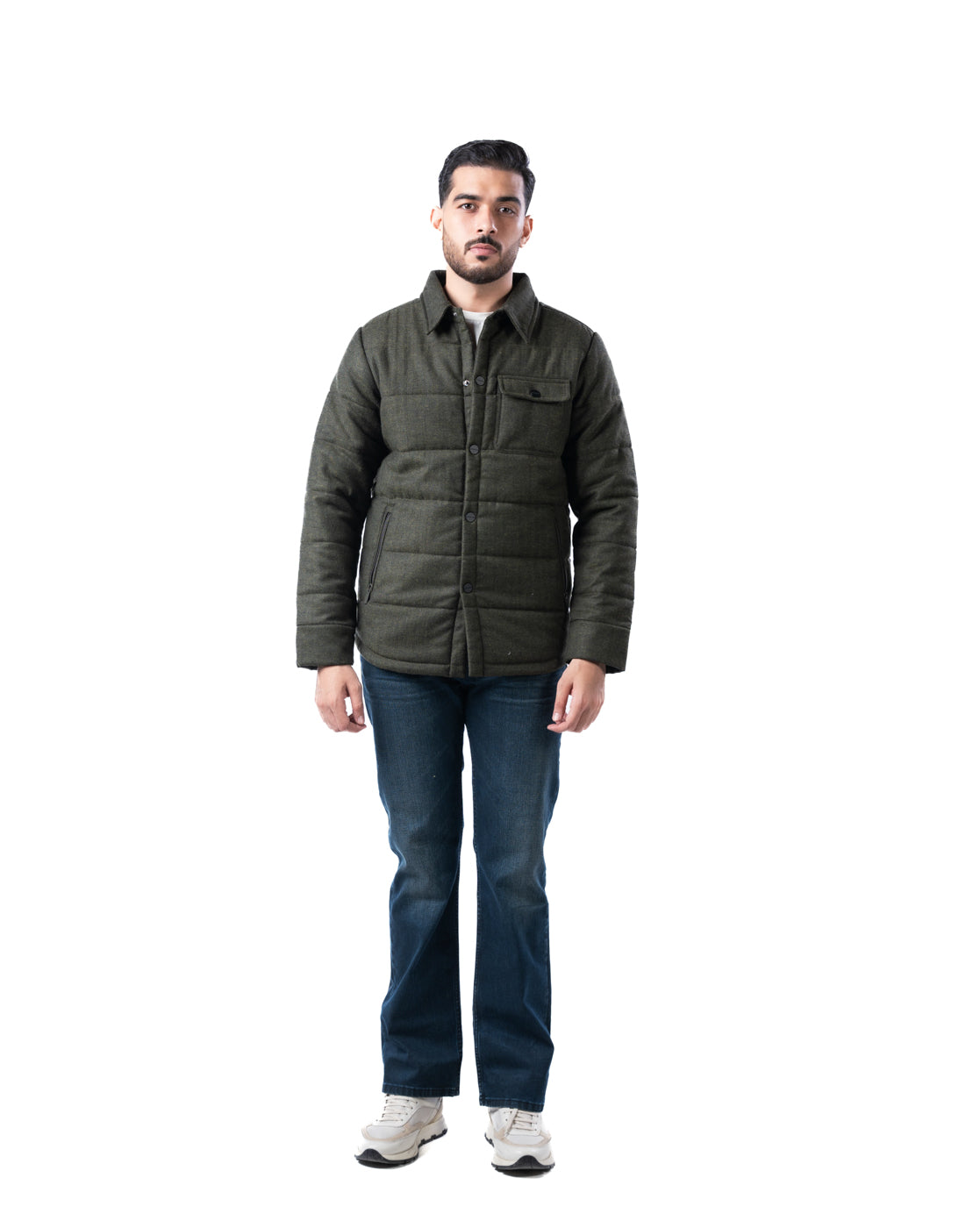 Men’s Olive Wool Blend Harrington Jacket – Quilted Warmth