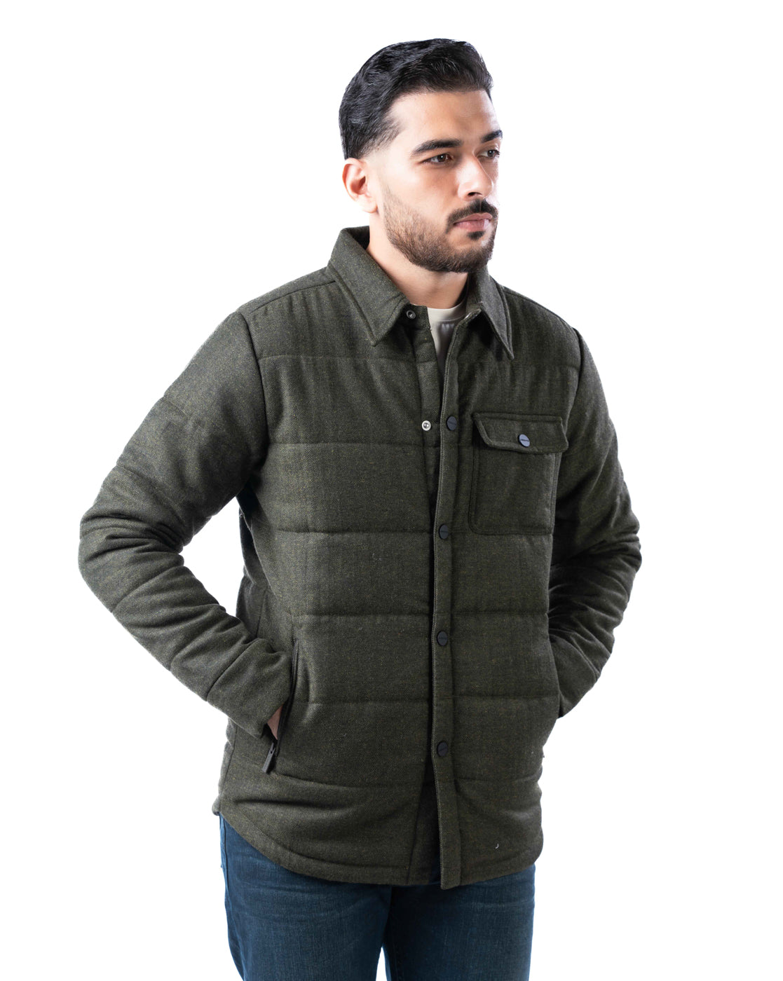 Men’s Olive Wool Blend Harrington Jacket – Quilted Warmth